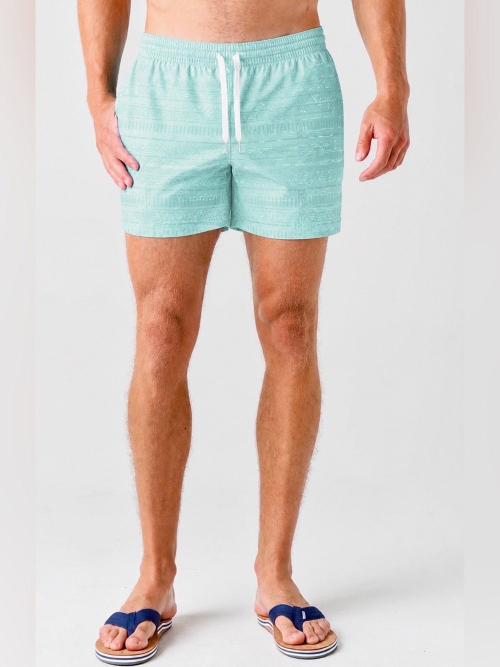 Rare Vintage Chubbies Teal Aztec Print Swim Trunks 5” Shorts Mens Medium